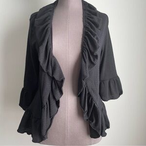 Double Zero Black 3/4 sleeved cardigan with ruffle trim